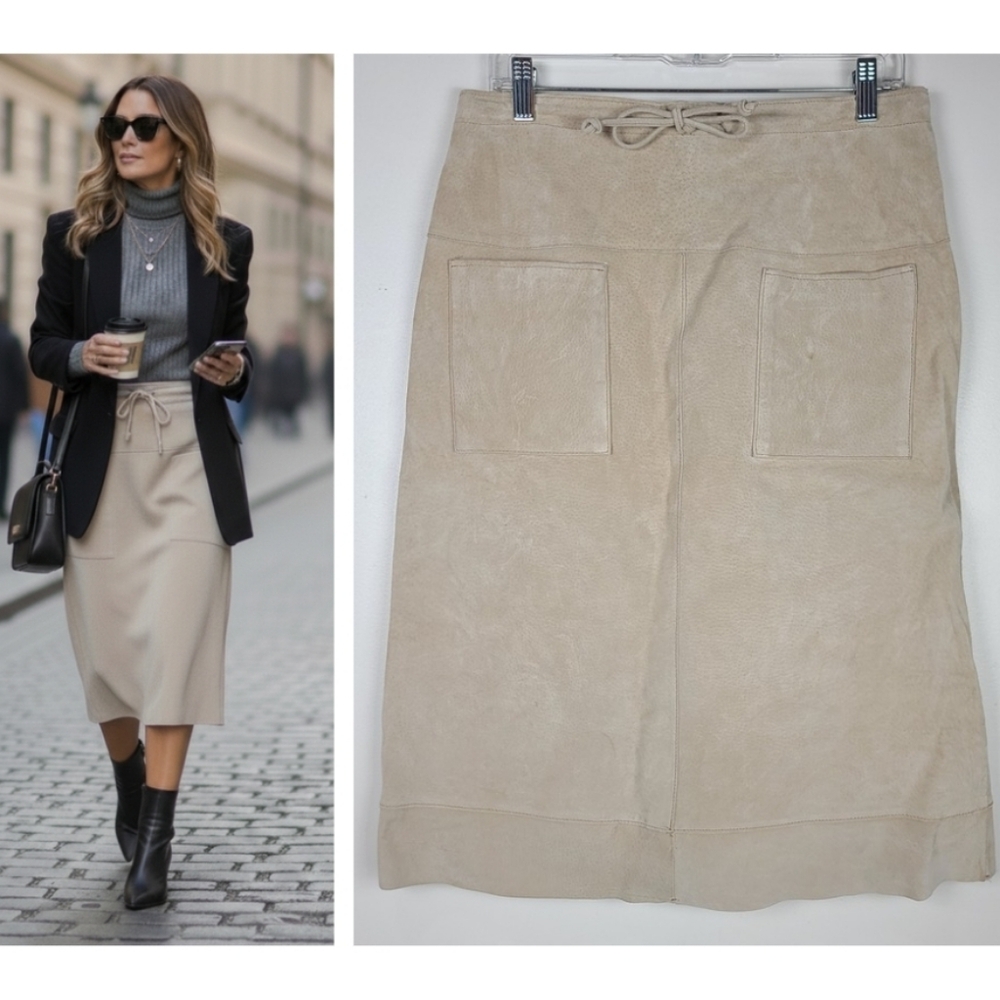 Vintage Beige Suede Midi Skirt